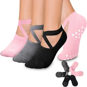 Black/Grey/Pink Grip Socks Yoga Socks with Grips for Women and Men
