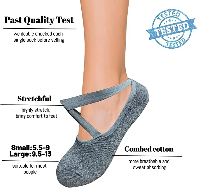 Black/Grey/Pink Grip Socks Yoga Socks with Grips for Women and Men