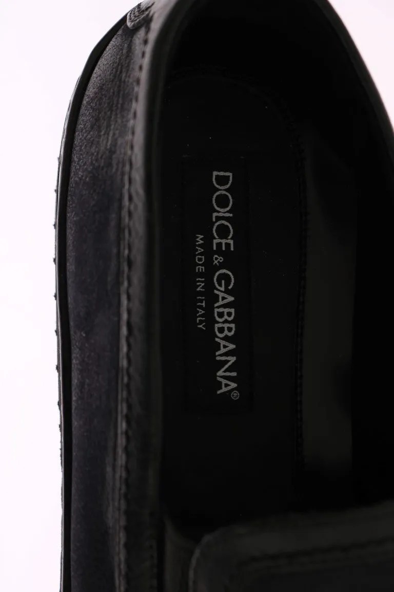 Blue Black Leather Loafers