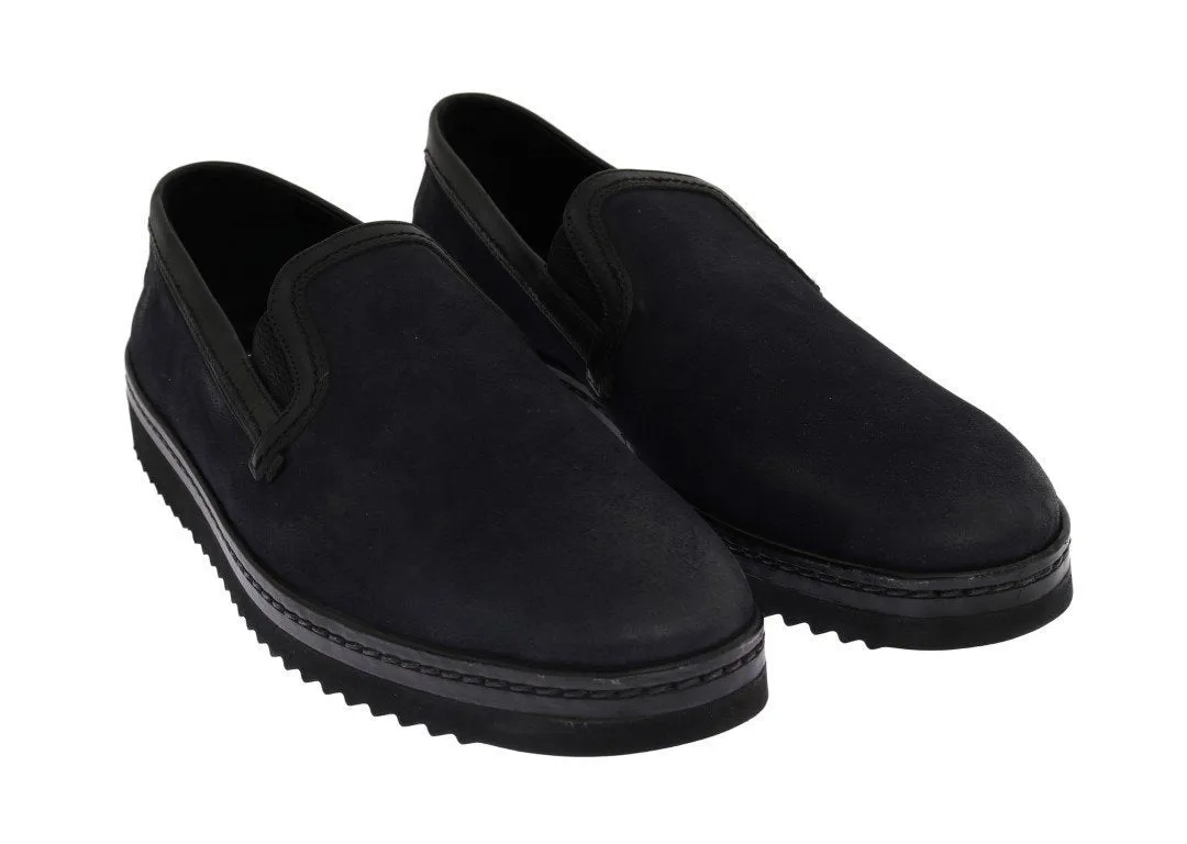 Blue Black Leather Loafers