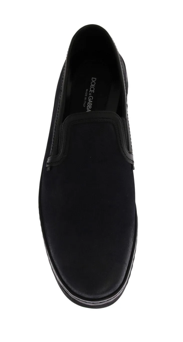 Blue Black Leather Loafers