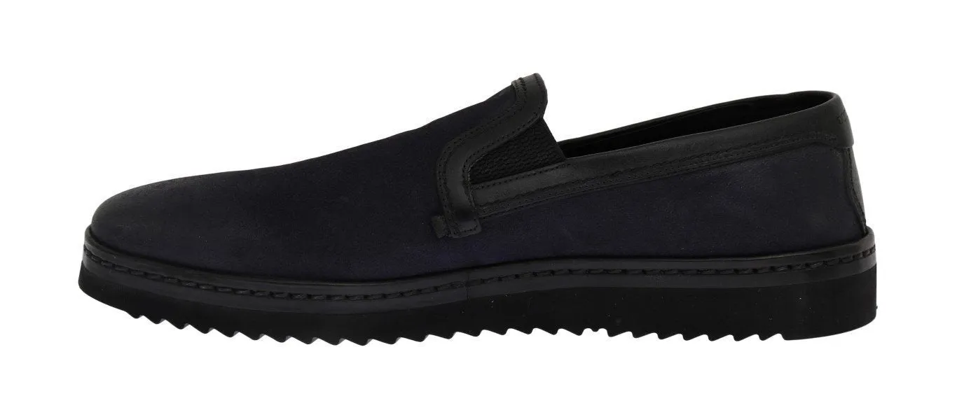 Blue Black Leather Loafers