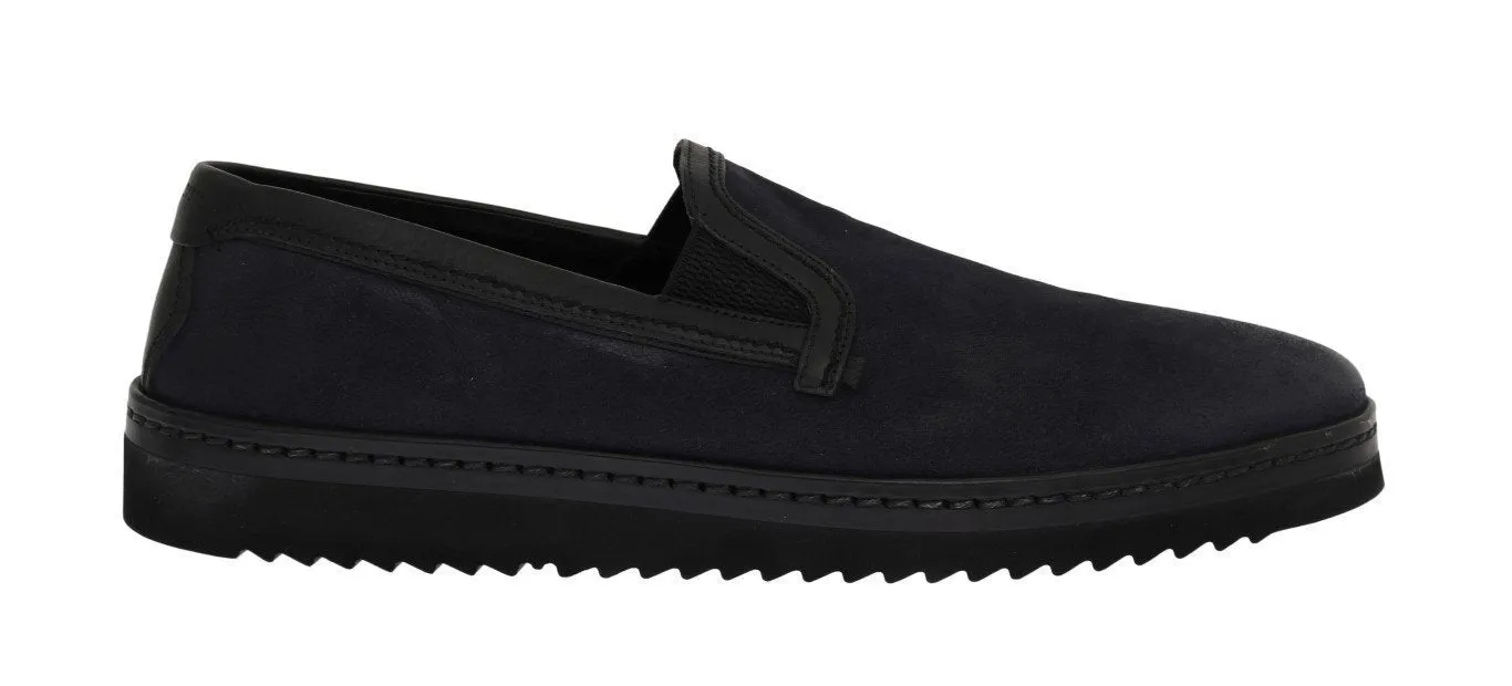 Blue Black Leather Loafers
