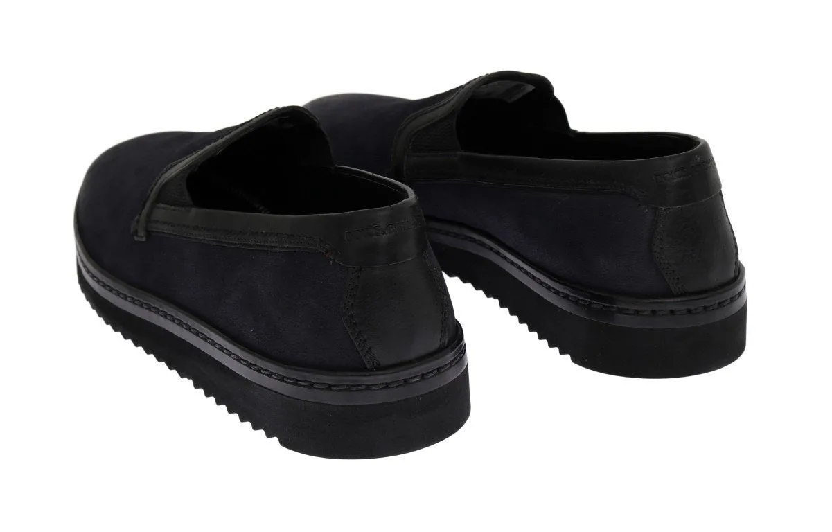 Blue Black Leather Loafers