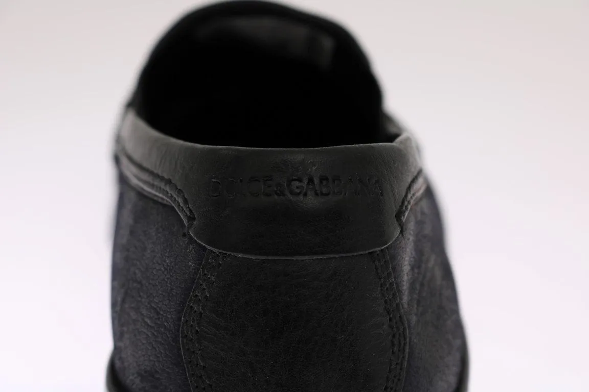 Blue Black Leather Loafers
