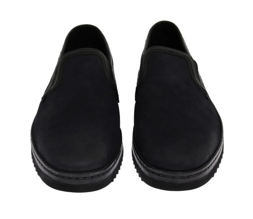 Blue Black Leather Loafers