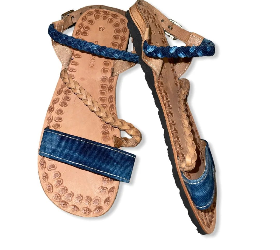 Blue Indigo Color Braided Sandals- Sandalias teñida añil