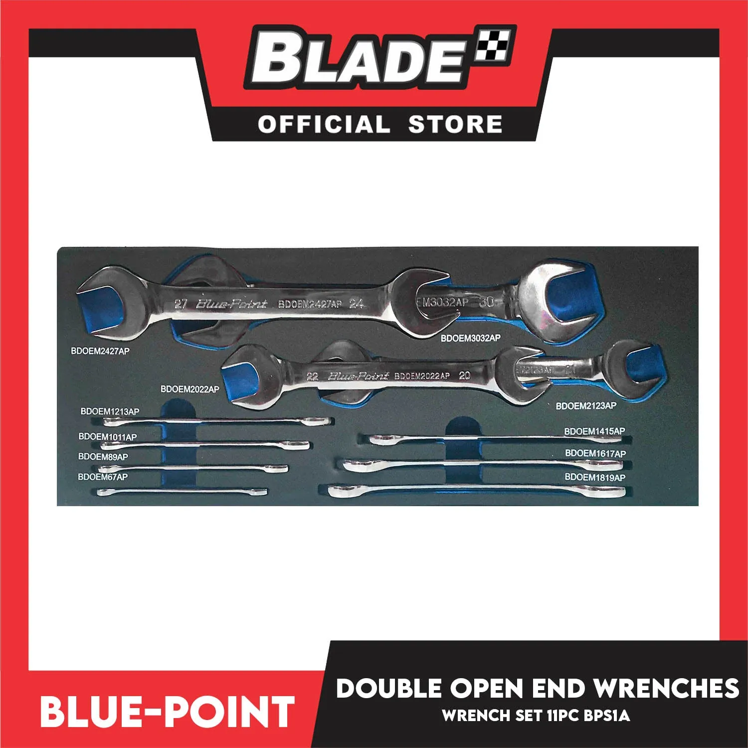 Blue-Point Double Open End Wrench Set (BPS1A) Set Of 11pcs, Extra Thick High Polished Chrome Plating Industrial Tools