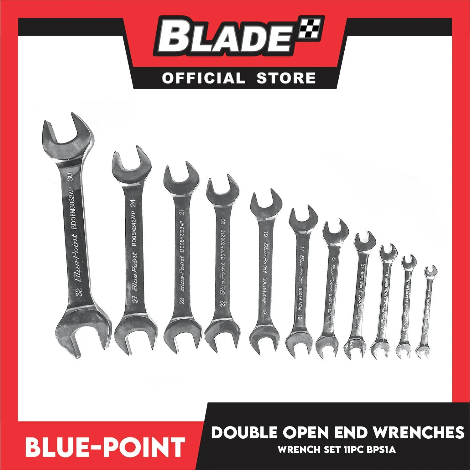 Blue-Point Double Open End Wrench Set (BPS1A) Set Of 11pcs, Extra Thick High Polished Chrome Plating Industrial Tools