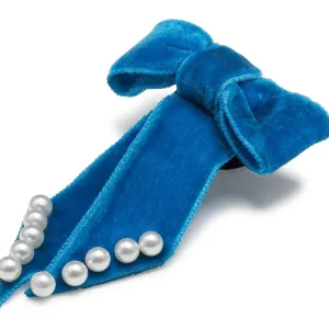 Blue Velvet Bow With Pearls Jibbitz