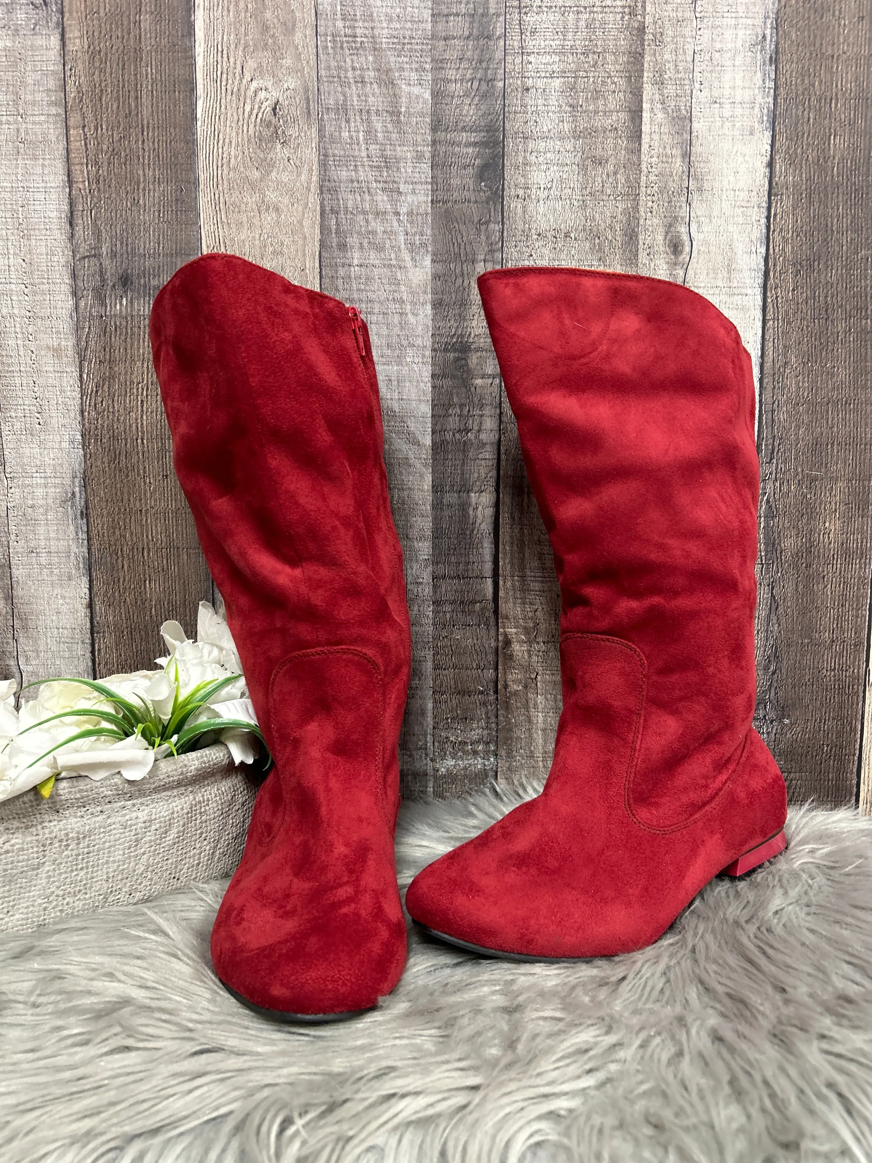 Boots Mid-calf Flats By Comfortview In Red, Size: 8