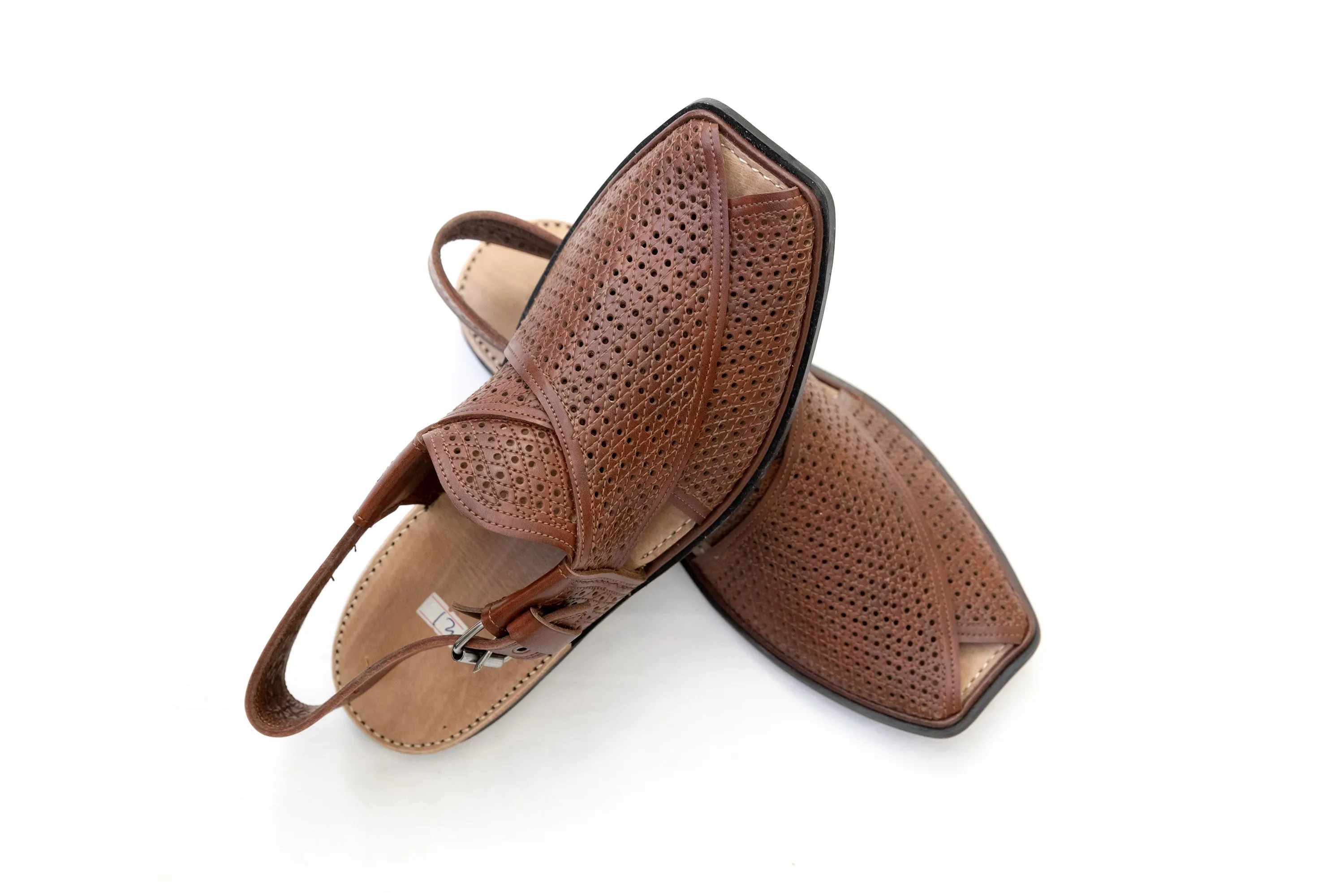 Brown Hole Leather Peshawari chappal- Sandals - Men's