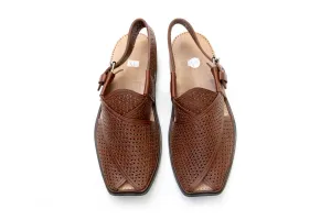 Brown Hole Leather Peshawari chappal- Sandals - Men's
