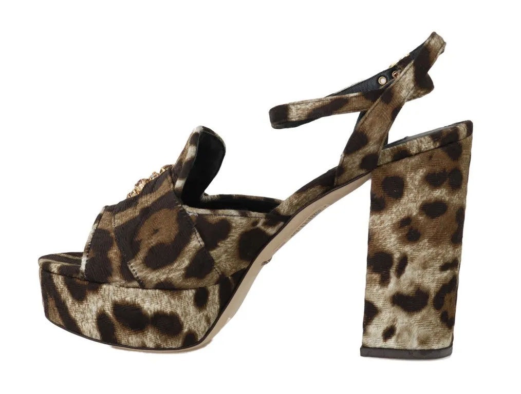 Brown Leopard Brocade Crystal Sandal