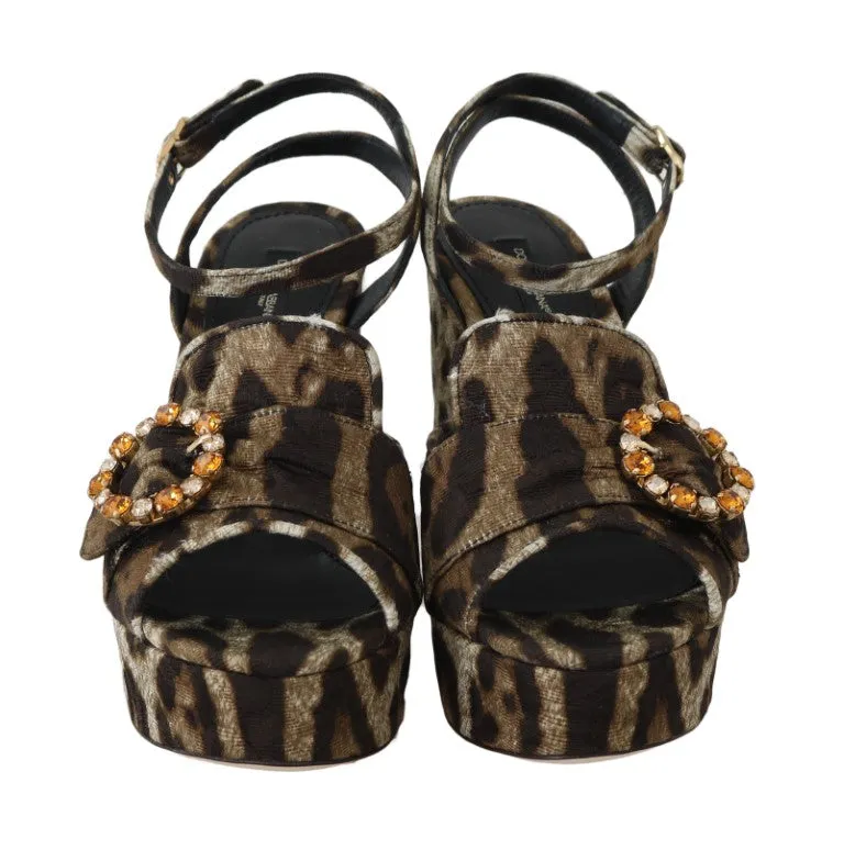 Brown Leopard Brocade Crystal Sandal
