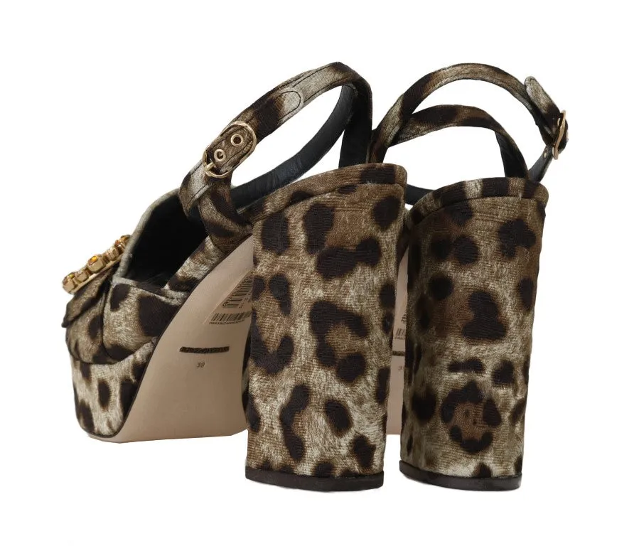 Brown Leopard Brocade Crystal Sandal