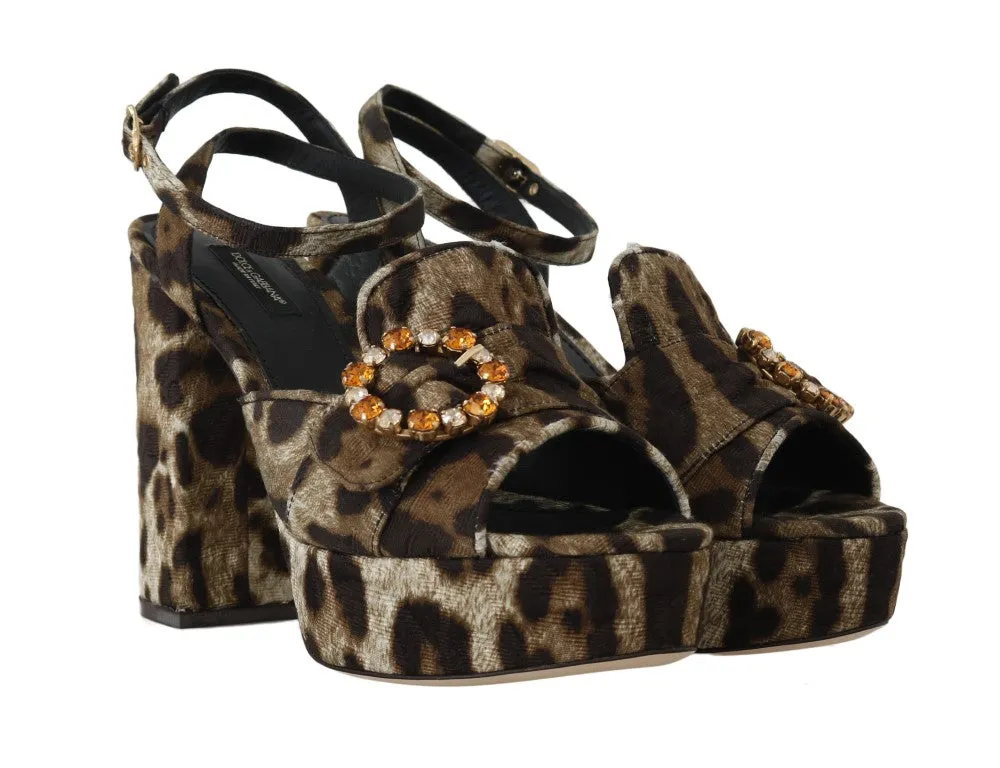 Brown Leopard Brocade Crystal Sandal