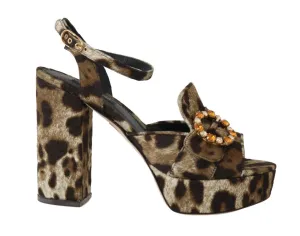 Brown Leopard Brocade Crystal Sandal