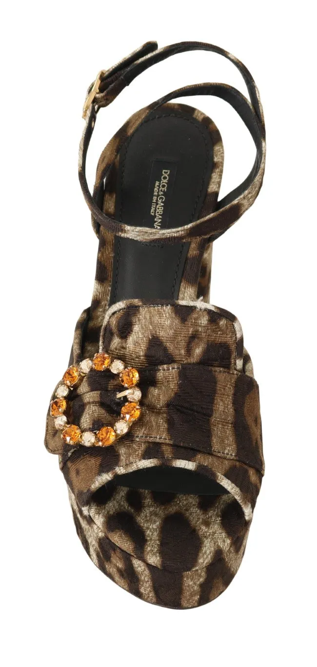 Brown Leopard Brocade Crystal Sandal