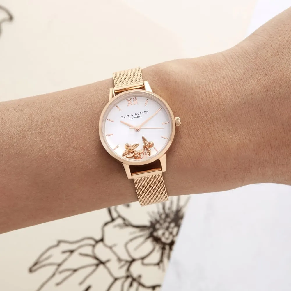 Busy Bees Midi Dial Rose Gold Mesh Watch