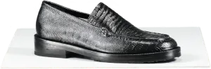 BY FAR Black Rafael Lizard Embossed Leather Loafers UK 5 EU 38 👠