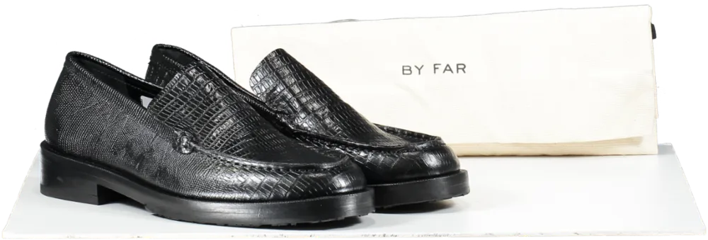 BY FAR Black Rafael Lizard Embossed Leather Loafers UK 5 EU 38 👠