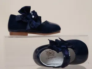 Caramelo Kids Mary Jane Side Bow Shoes - Navy