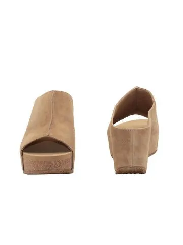 CARRIER SUEDE SLIP ON PEEP TOE WEDGE SANDAL
