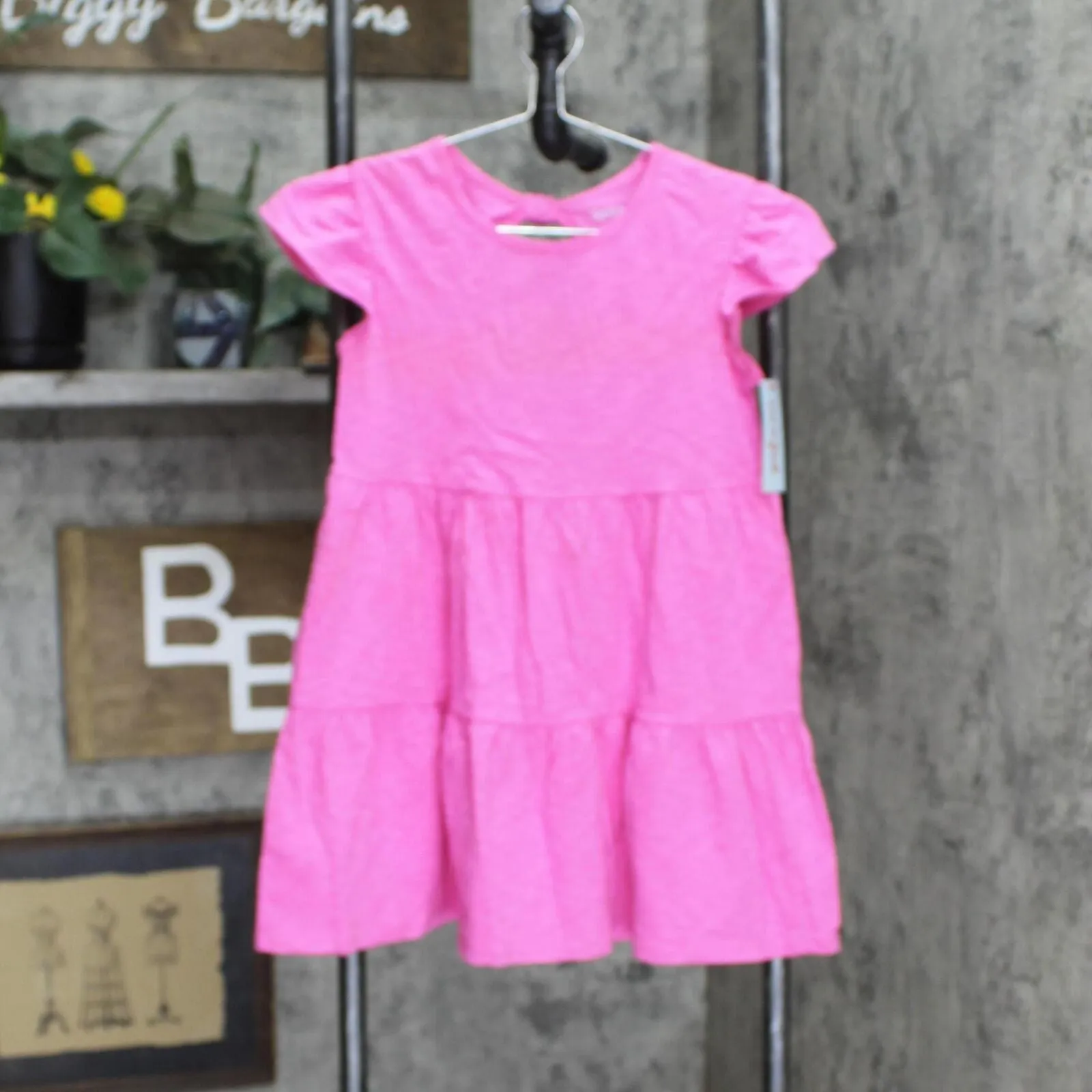 Cat & Jack Girls Wash Knit Tiered Short Sleeve Dress PG4KM Bright Pink M