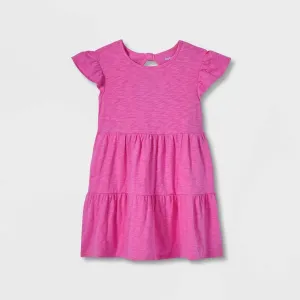 Cat & Jack Girls Wash Knit Tiered Short Sleeve Dress PG4KM Bright Pink M