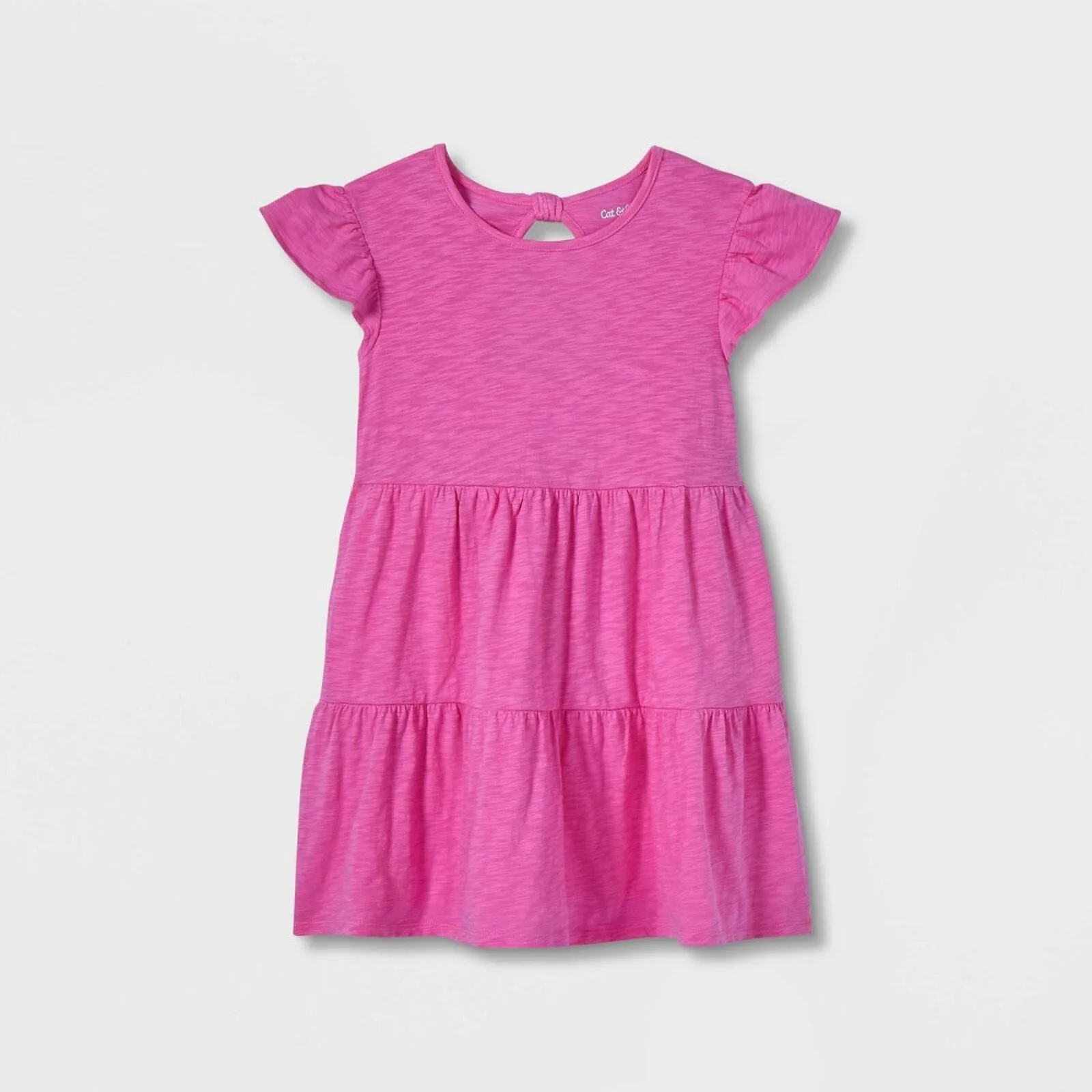 Cat & Jack Girls Wash Knit Tiered Short Sleeve Dress PG4KM Bright Pink M