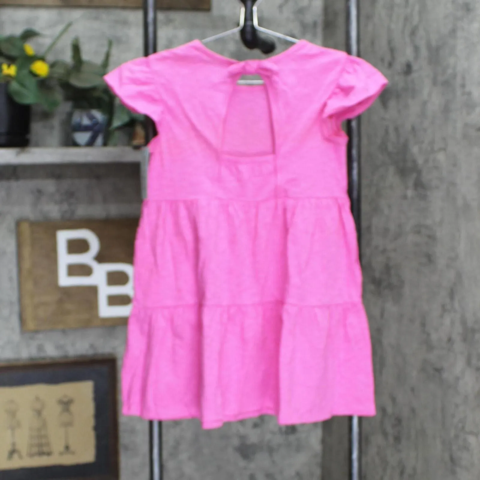 Cat & Jack Girls Wash Knit Tiered Short Sleeve Dress PG4KM Bright Pink M