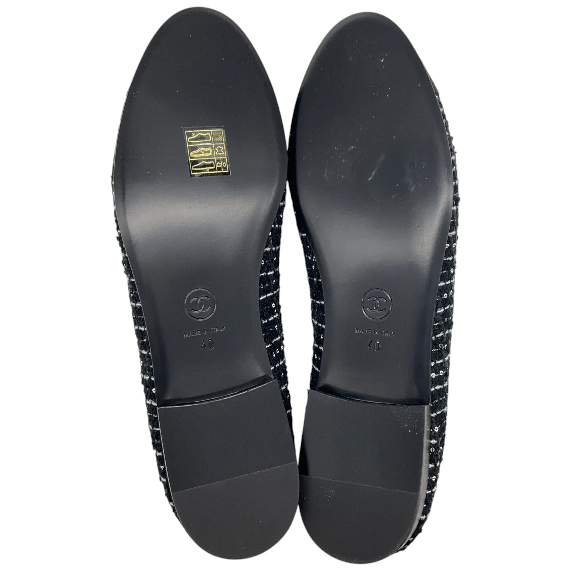 Chanel Black / White Sequin Flats