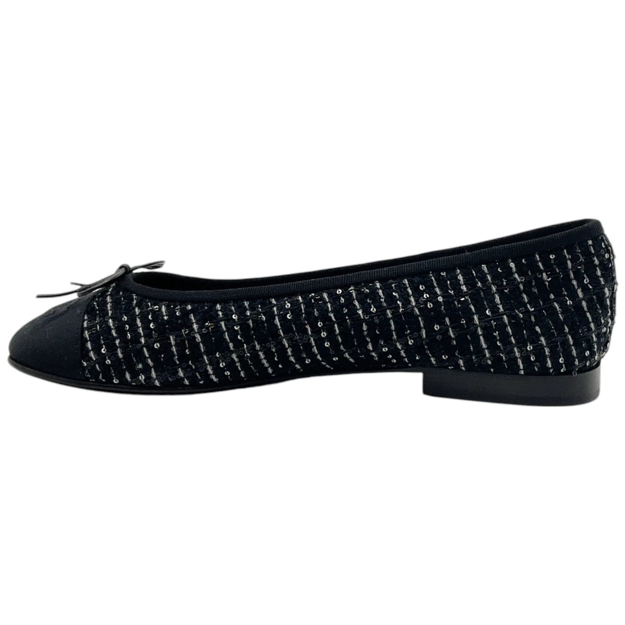 Chanel Black / White Sequin Flats