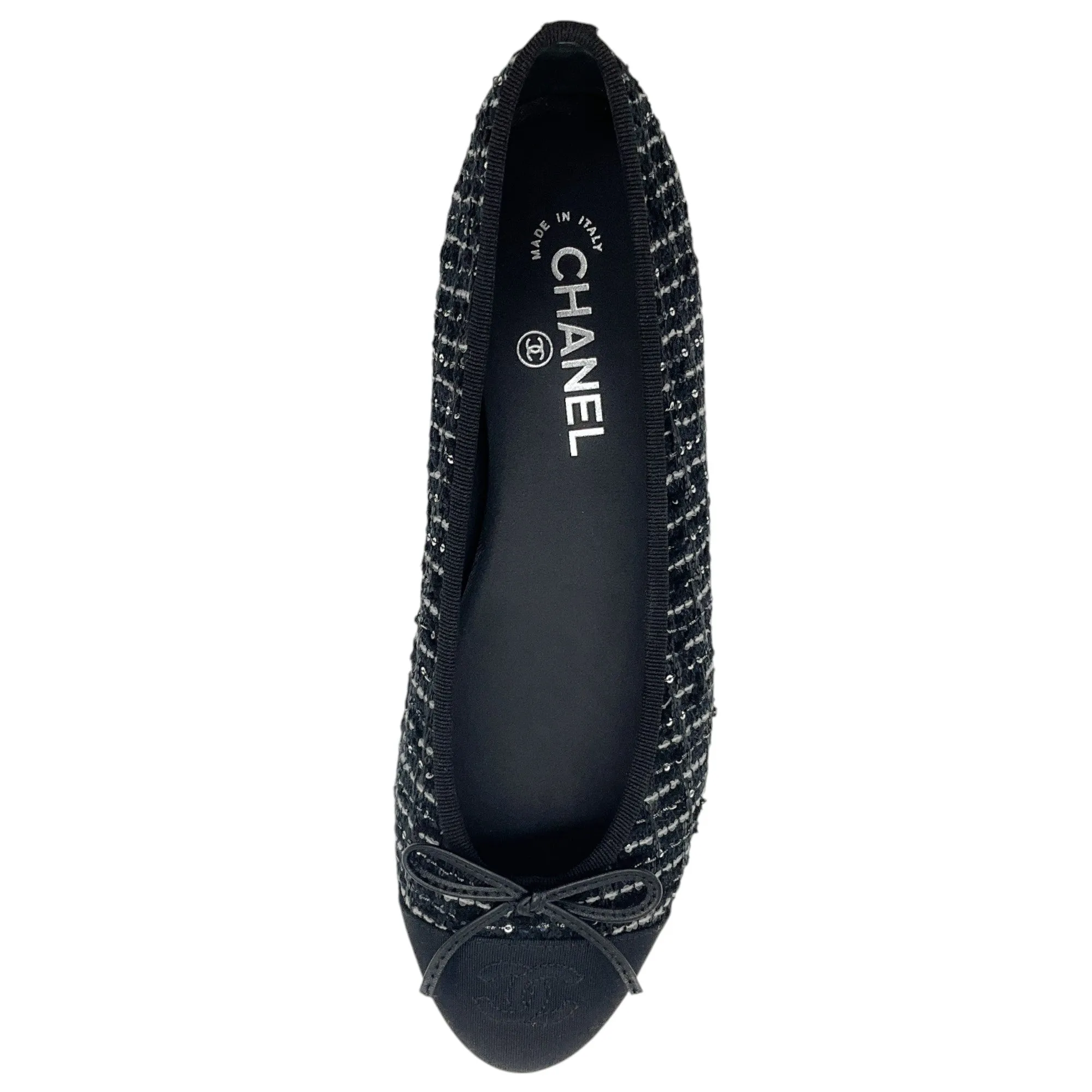 Chanel Black / White Sequin Flats