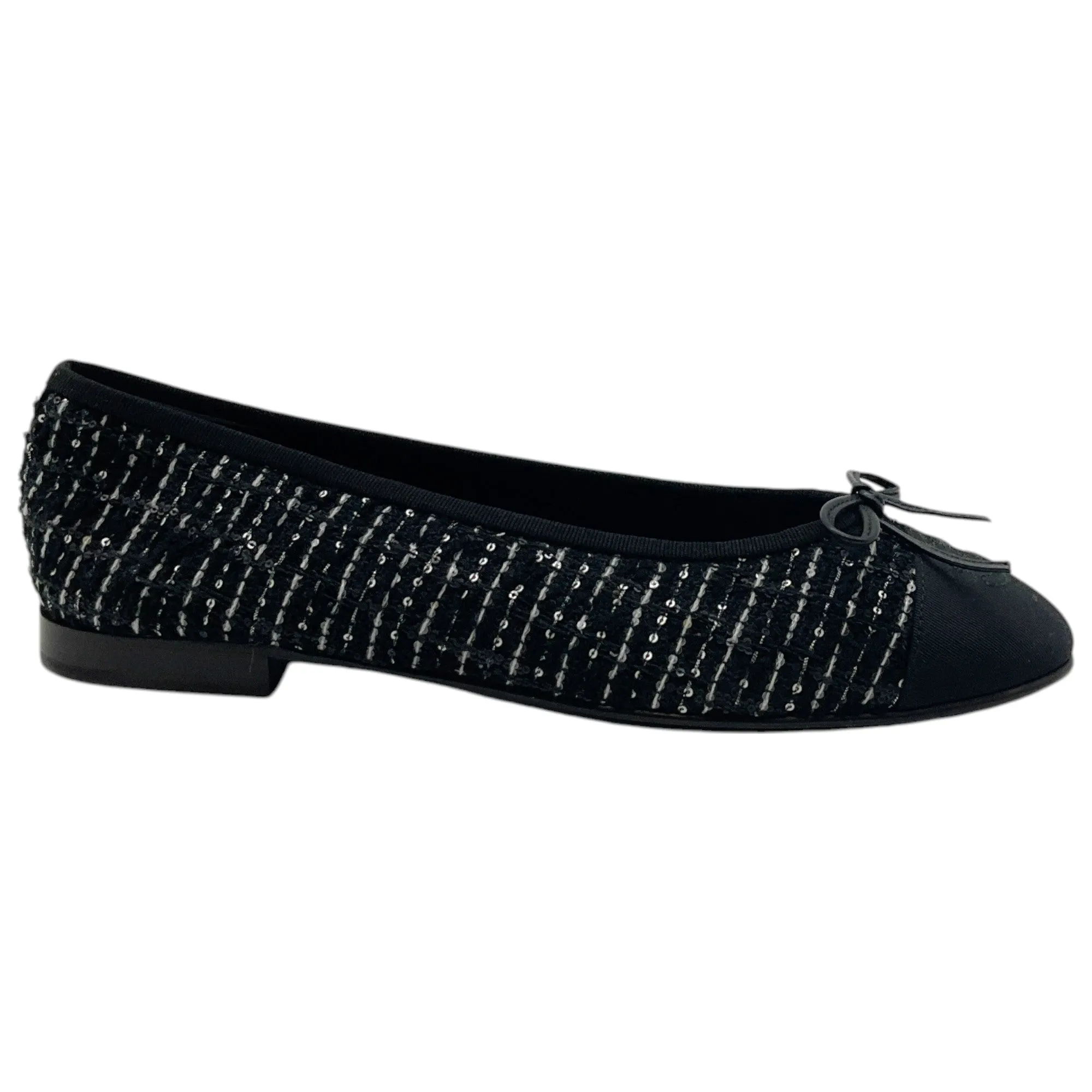Chanel Black / White Sequin Flats