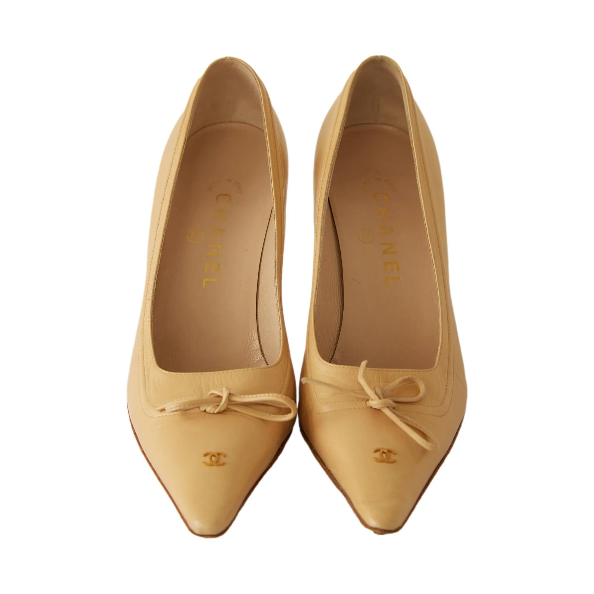 Chanel Tan Logo Bow Heels
