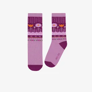 Chaussettes mauves avec fleurs, enfant || Purple socks with flowers, child