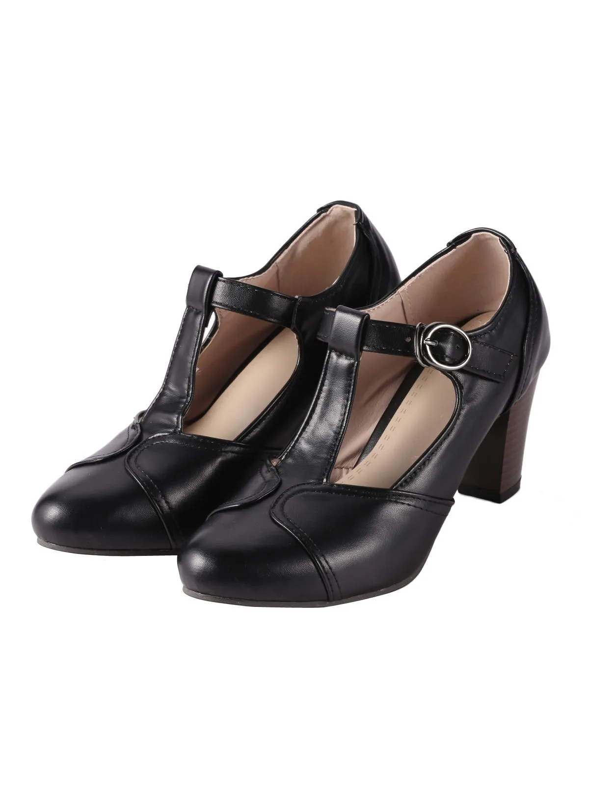 Chaussures T-Strap à Talons Chunky