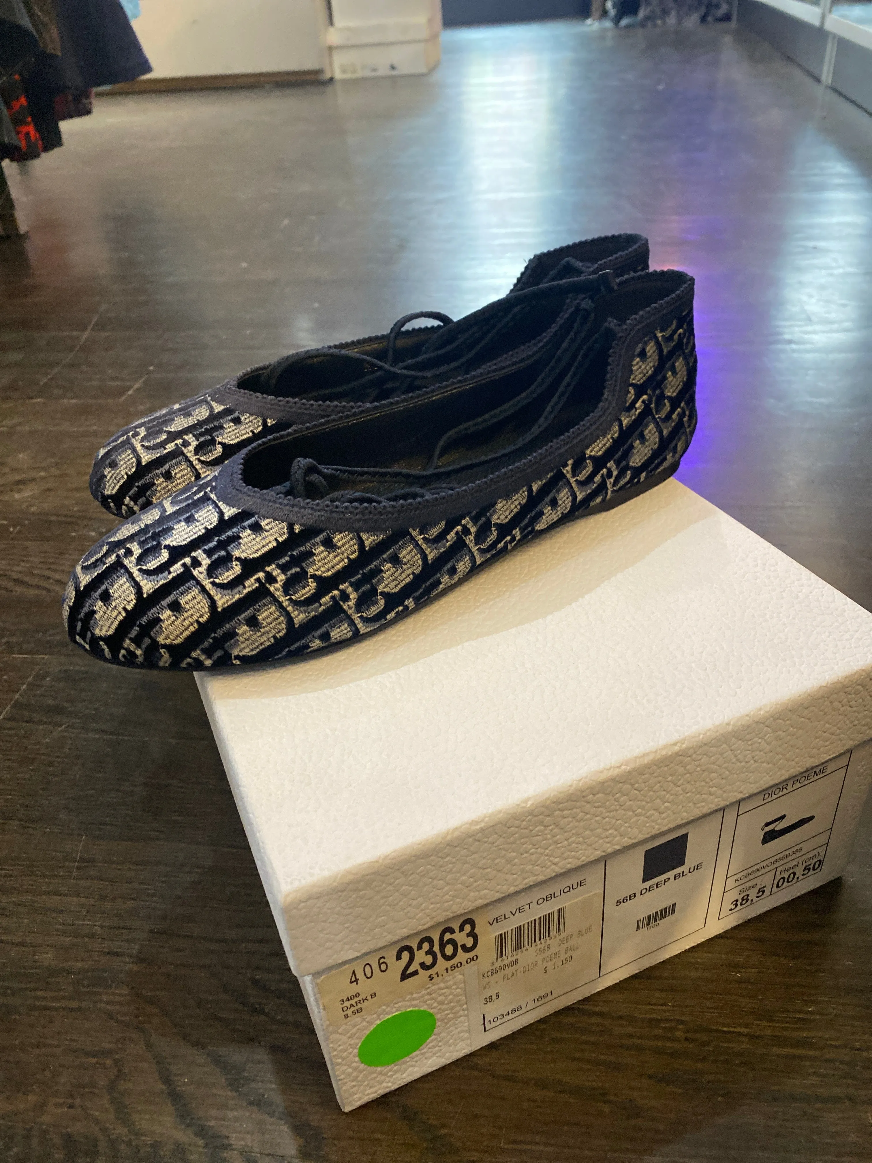 Christian Dior Navy Dark Flat with Rubber Bottom and Ankle Strap