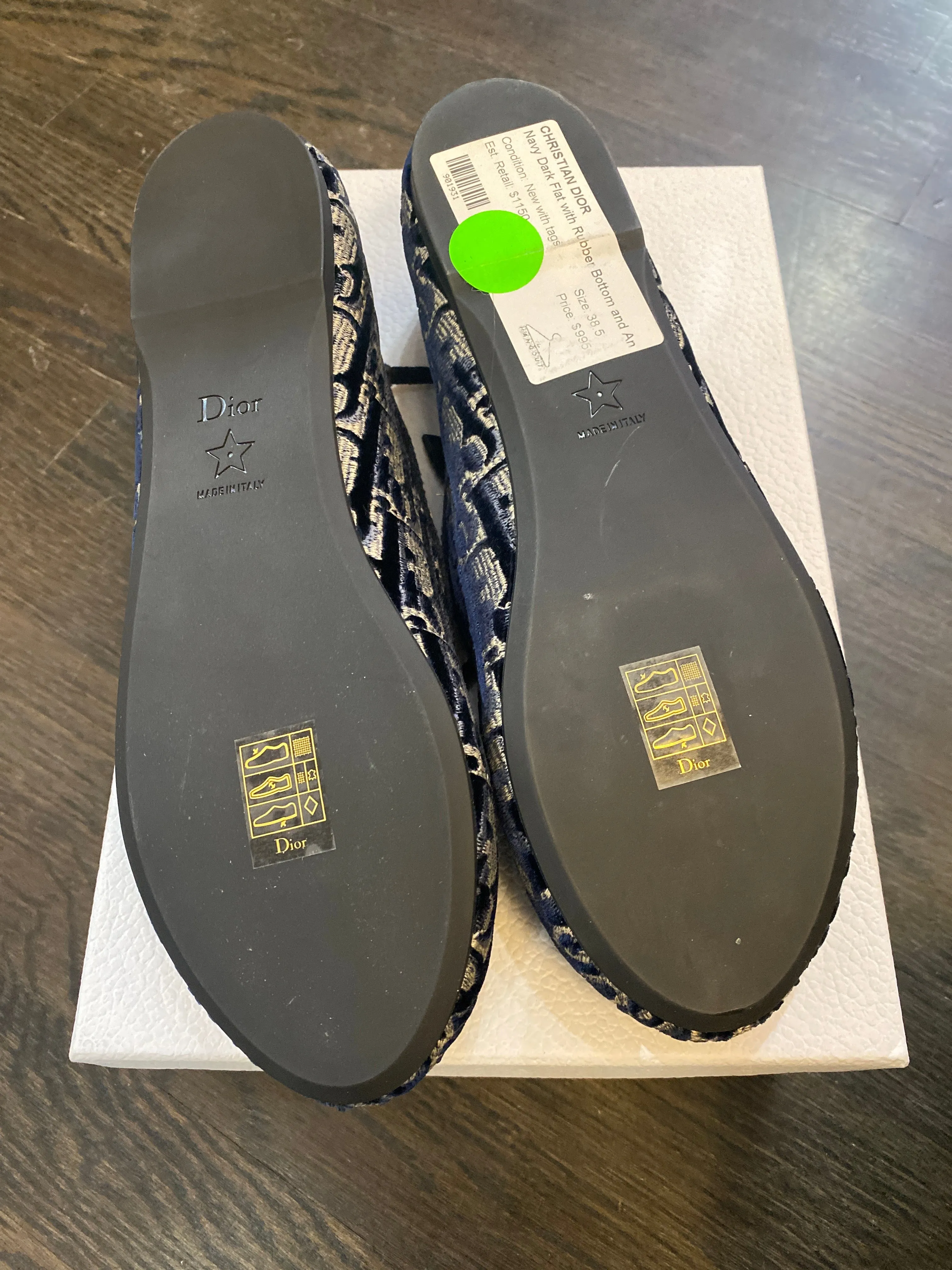 Christian Dior Navy Dark Flat with Rubber Bottom and Ankle Strap