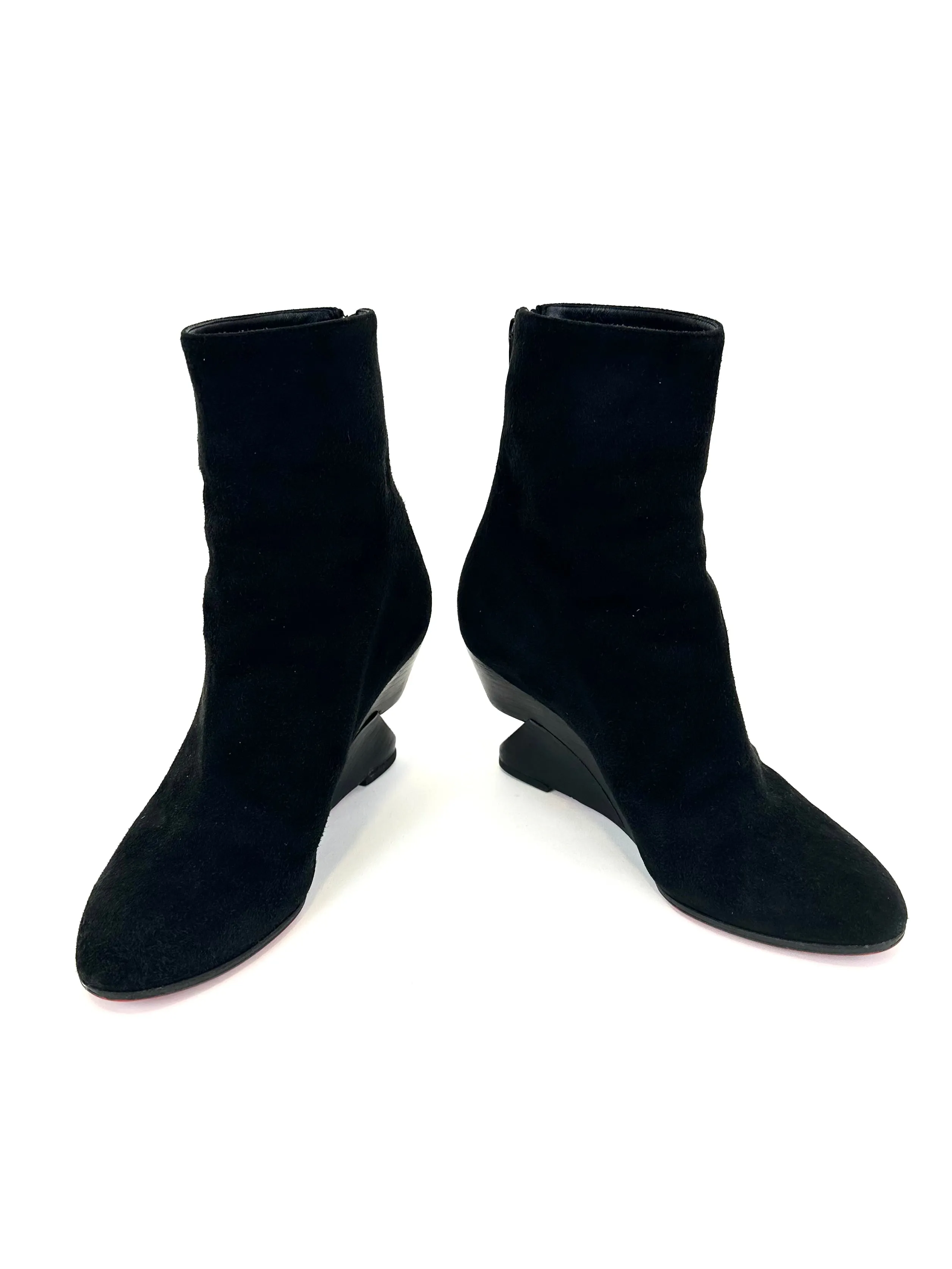 Christian Louboutin Suede Cutout Wedge Boots