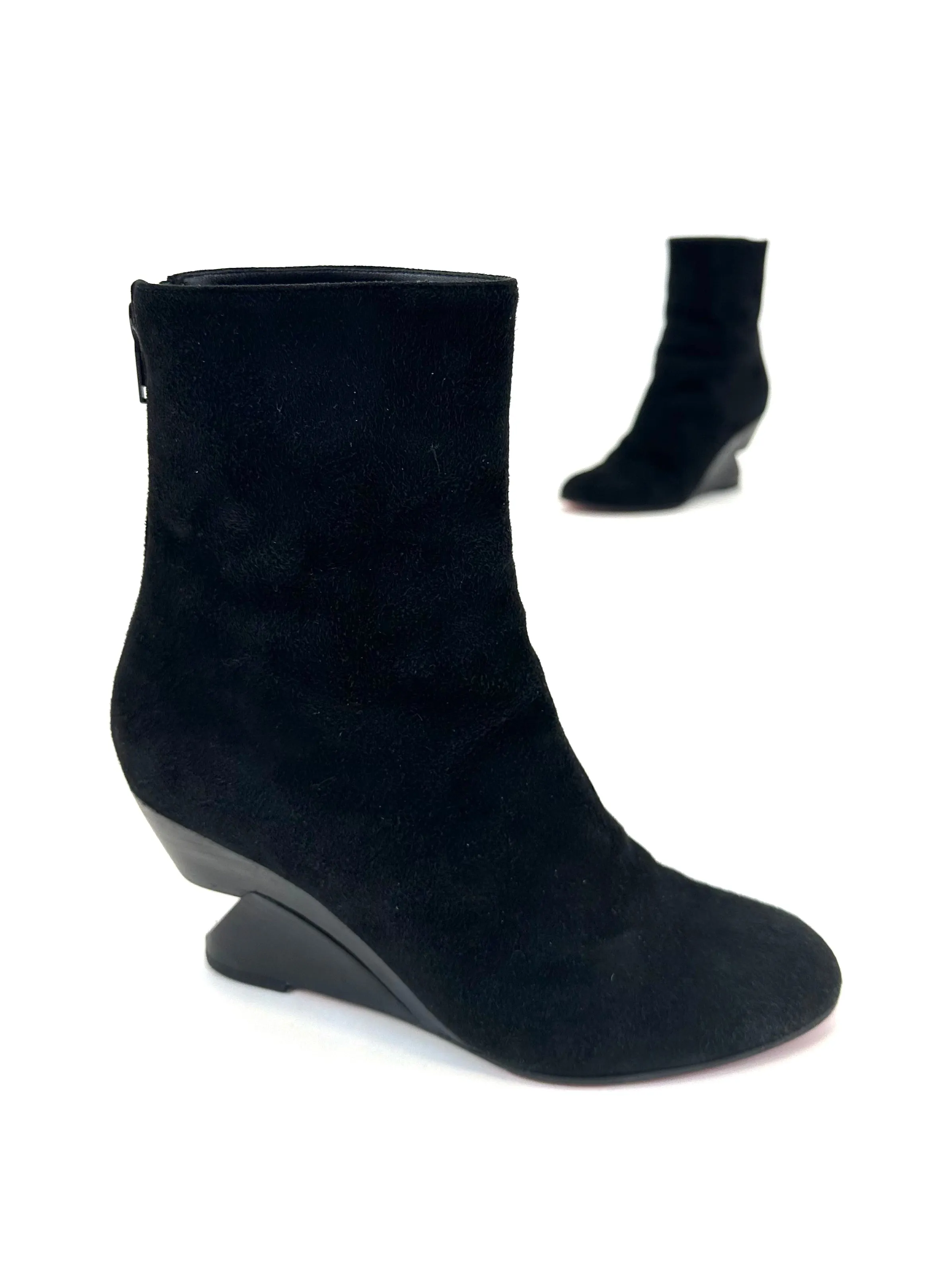 Christian Louboutin Suede Cutout Wedge Boots