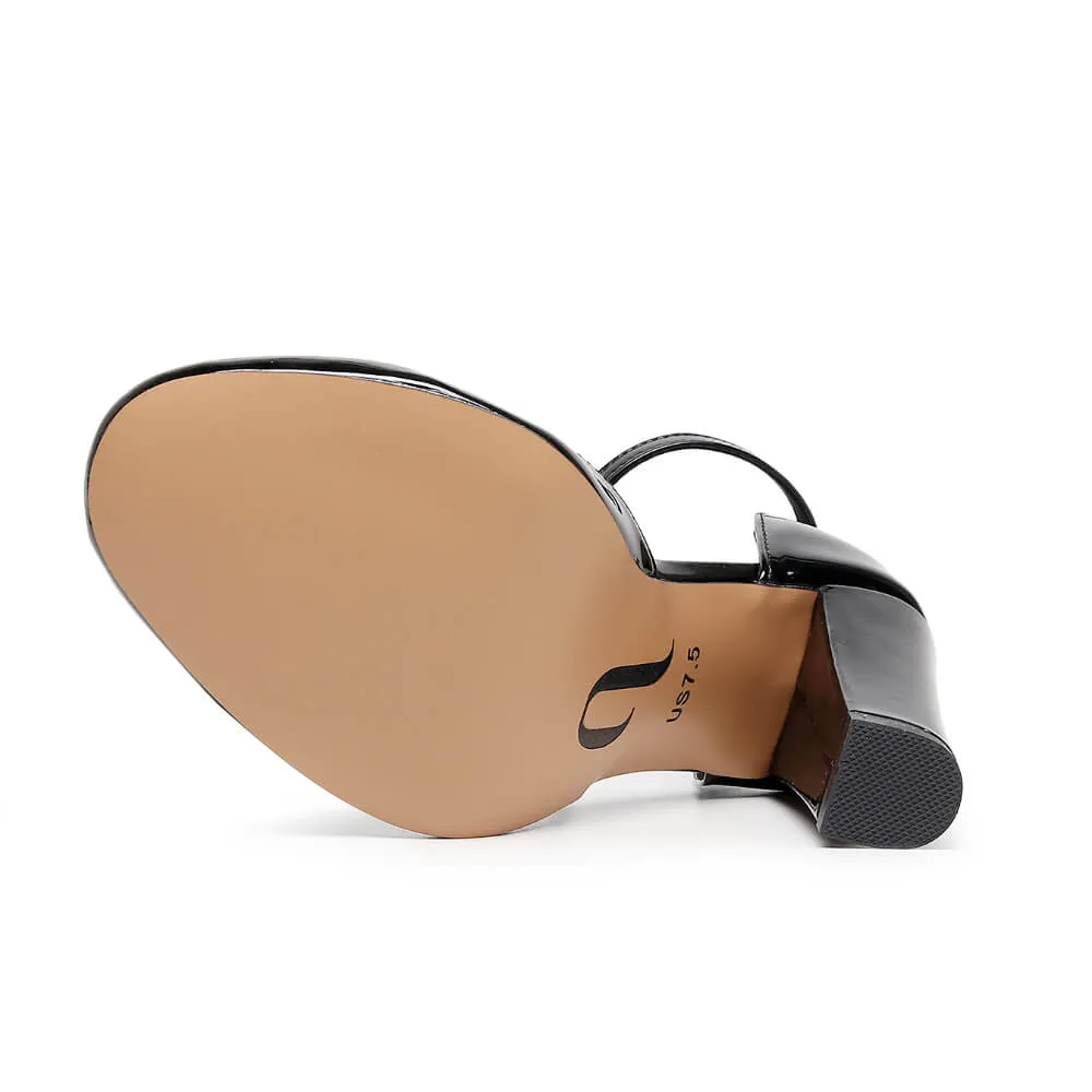 Claudette Wide Fit - Black Vegan Patent  - Street Sole