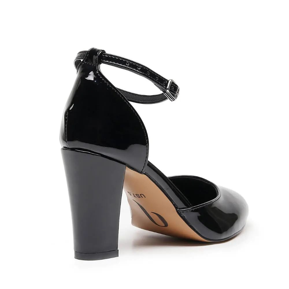 Claudette Wide Fit - Black Vegan Patent  - Street Sole