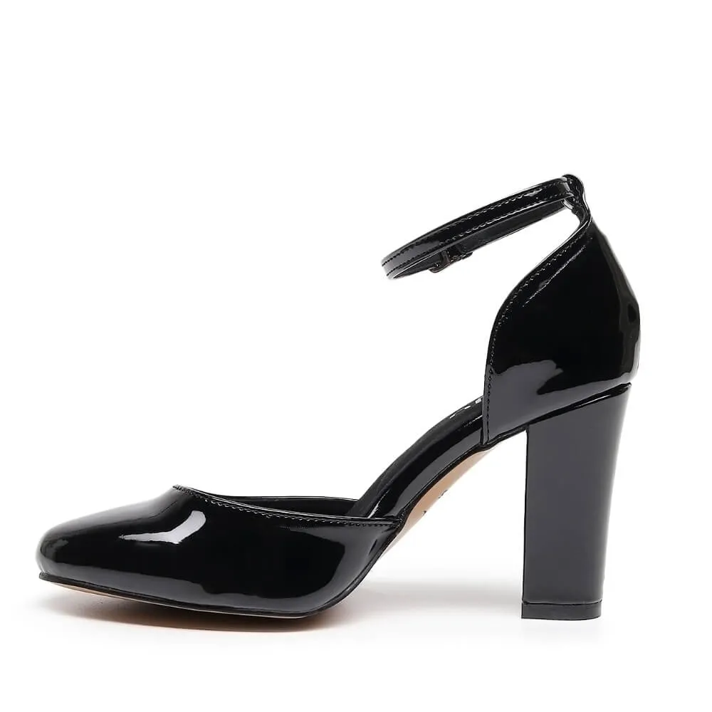 Claudette Wide Fit - Black Vegan Patent  - Street Sole