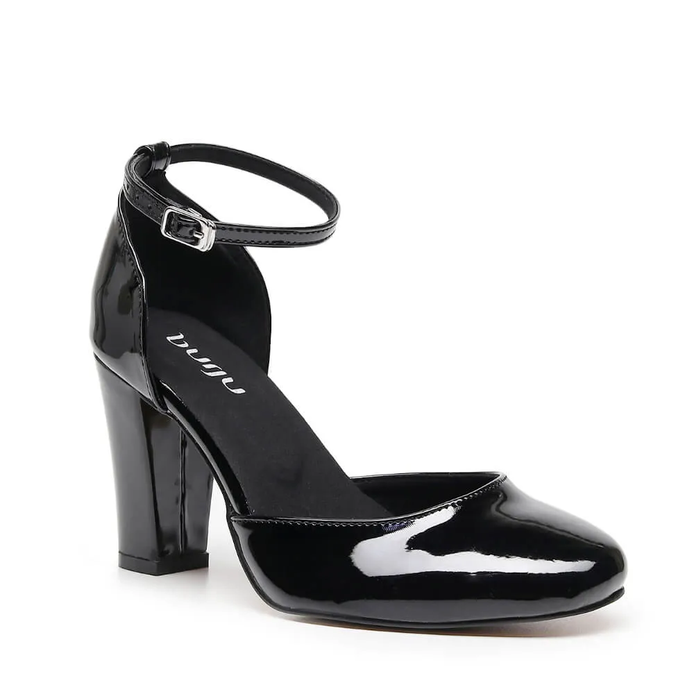 Claudette Wide Fit - Black Vegan Patent  - Street Sole
