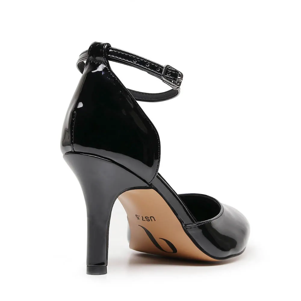 Claudette Wide Fit - Black Vegan Patent  - Street Sole