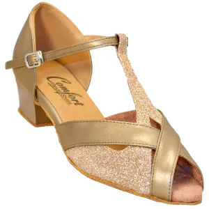 Comfort Ribbon V-Strap - Copper Leather / Dark Bronze Glitz