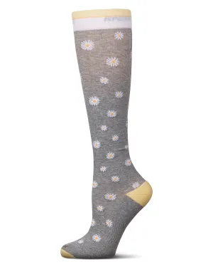 Compression Knee High Daisies Socks in Grey